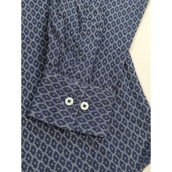 NWT Cool Colors Gentlemen Club Shirt M Blue Geometric Print Long Sleeve Casual - Picture 3 of 15